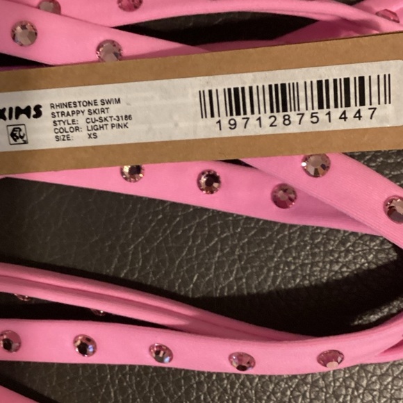 NWT SKIMS Size XS Pink Rhinestone Swim Strappy Skirt - Picture 3 of 9